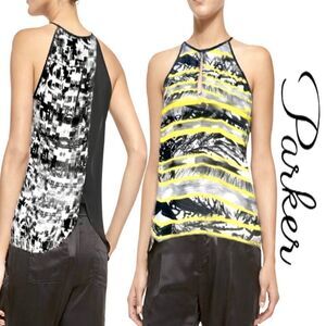 Parker Lime Splash Split Back Sleeveless Blouse